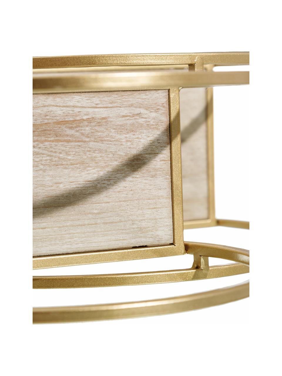 Półka ścienna z drewna i metalu Circles, Stelaż: metal powlekany, Odcienie złotego, brązowy, S 84 x W 54 cm