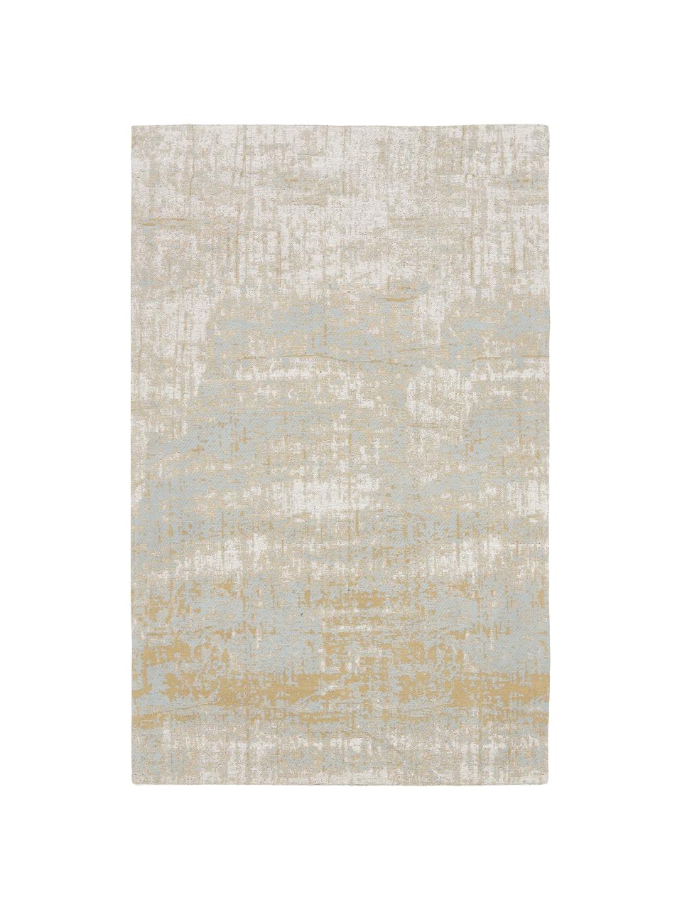 Tappeto vintage in cotone tessuto a mano Luise, Retro: 100% cotone, Tonalità blu e gialle, Larg. 80 x Lung. 150 cm (taglia XS)