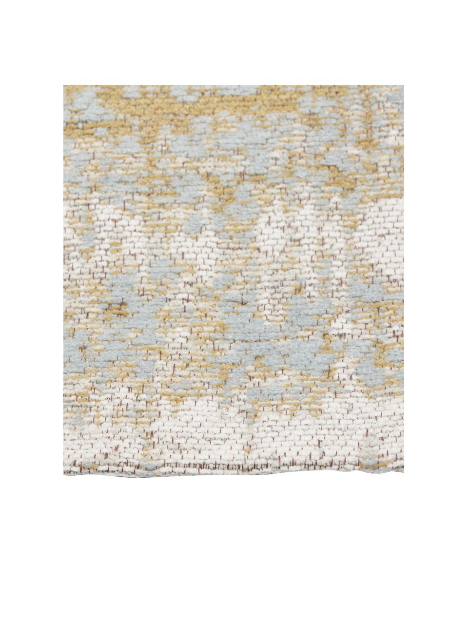 Tapis vintage coton tissé main Luise, Tons bleus et jaunes, larg. 80 x long. 150 cm (taille XS)