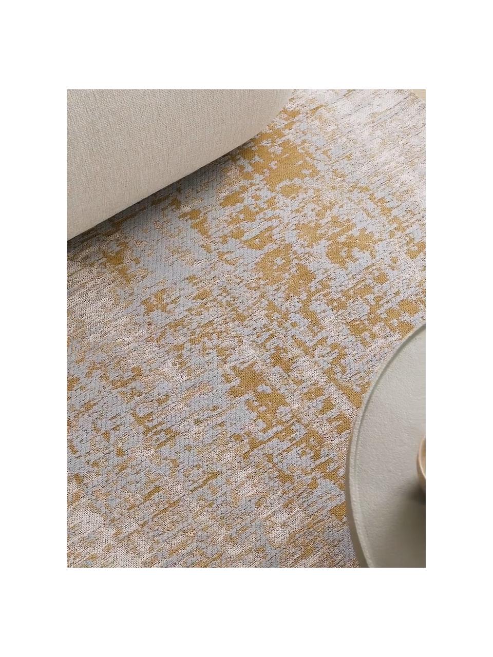 Tapis vintage coton tissé main Luise, Tons bleus et jaunes, larg. 80 x long. 150 cm (taille XS)