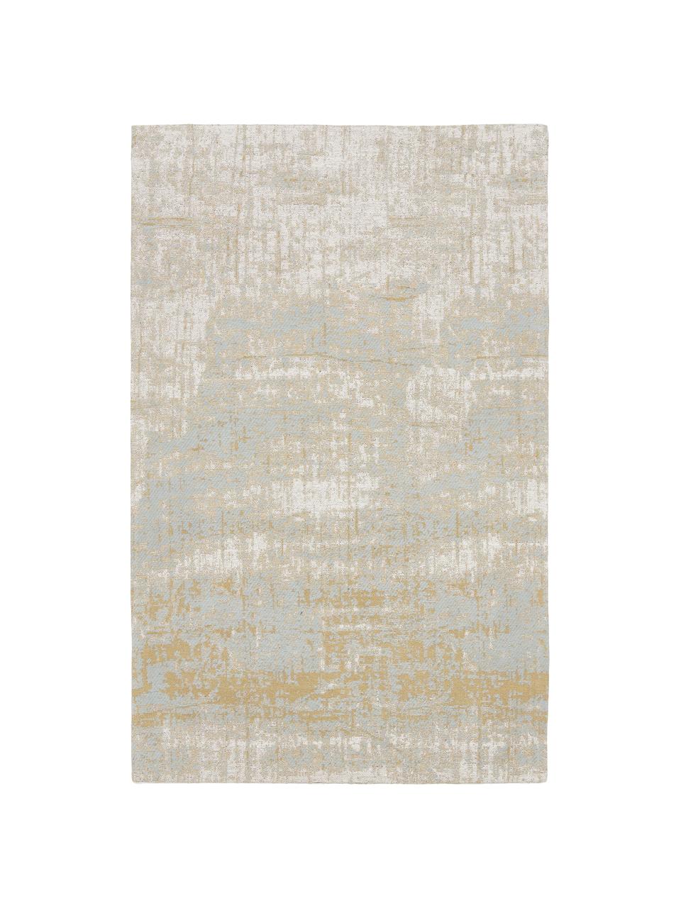 Alfombra artesanal de algodón Luise, estilo vintage, Parte superior: 100% algodón, Reverso: 100% algodón, Tonos azules y amarillos, An 80 x L 150 cm (Tamaño XS)