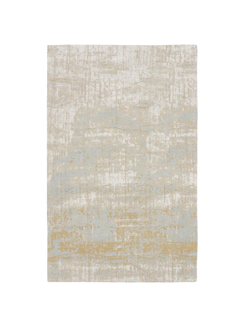 Tappeto vintage in cotone tessuto a mano Luise, Retro: 100% cotone, Tonalità blu e gialle, Larg. 80 x Lung. 150 cm (taglia XS)
