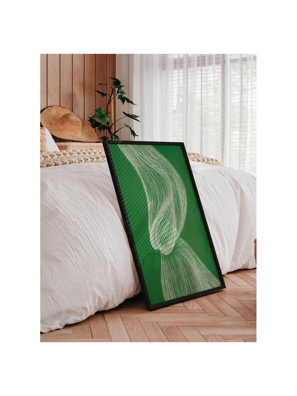 Ręcznie wykonany oprawiony druk cyfrowy Green Formation, Zielony, biały, Ø 73 x W 103 cm