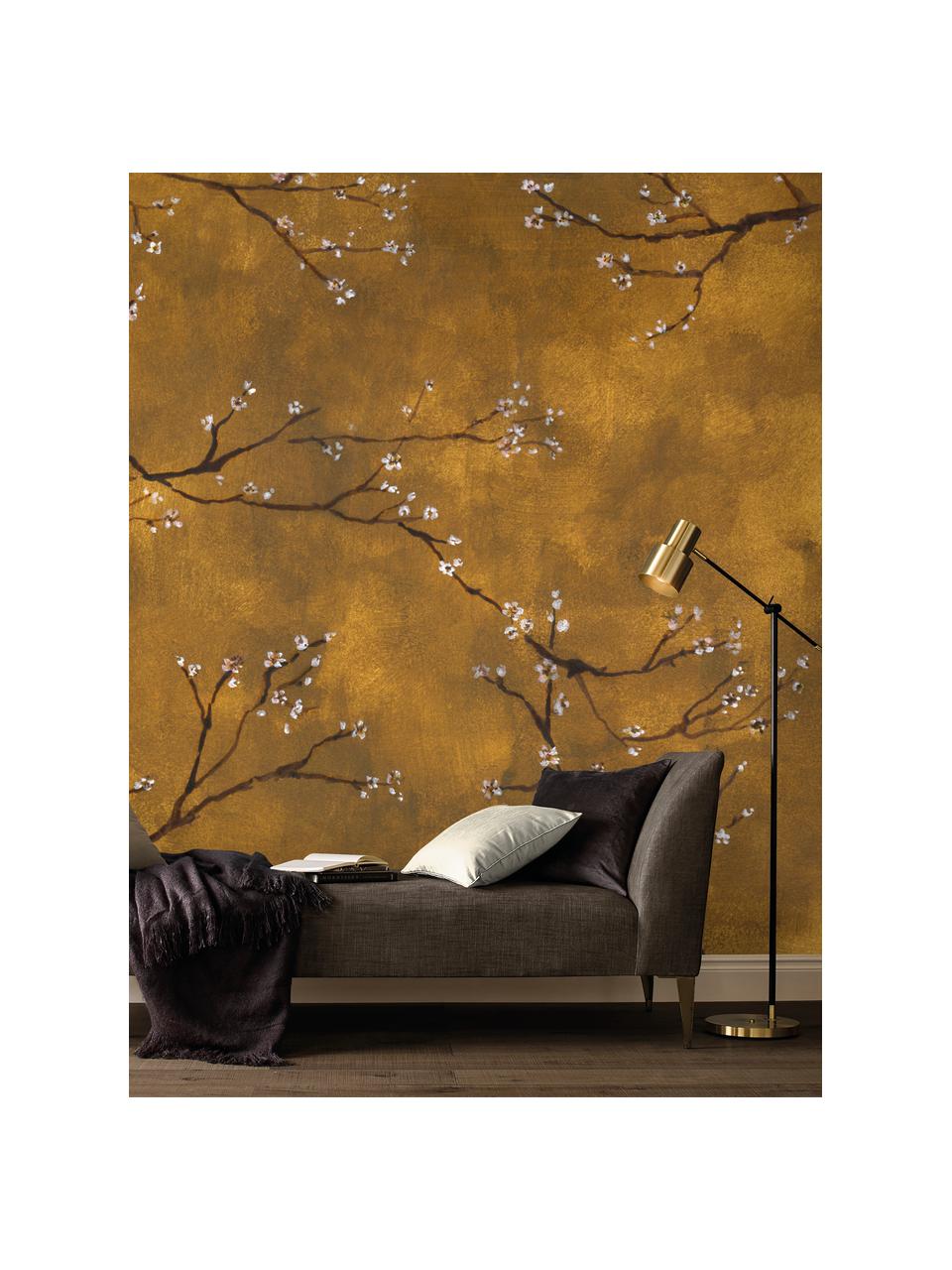 Carta da parati Chinese Spring, Tessuto non tessuto, Giallo- e brunastro, bianco, nero, Larg. 300 x Alt. 280 cm