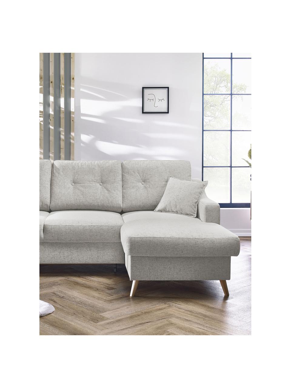 Sofa narożna z funkcją spania i miejscem do przechowywania Sweden, Tapicerka: poliester, Nogi: drewno naturalne, Odcienie kremowego, S 224 x G 149 cm