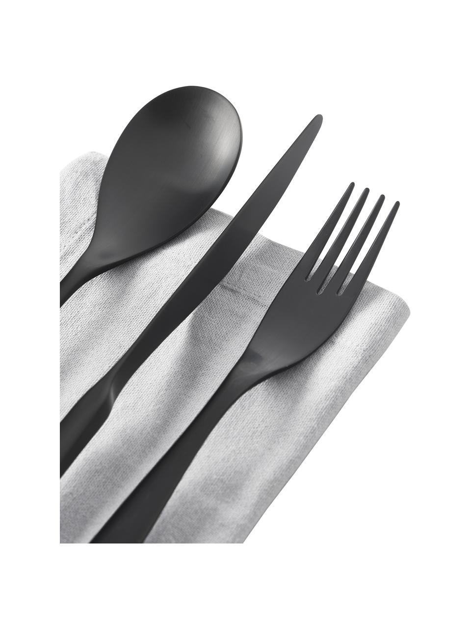 Set 16 posate in acciaio inox nero opaco spazzolato Jenna, 4 persone, Coltello: acciaio inossidabile 18/0, Nero opaco, 4 persone (16 pz)