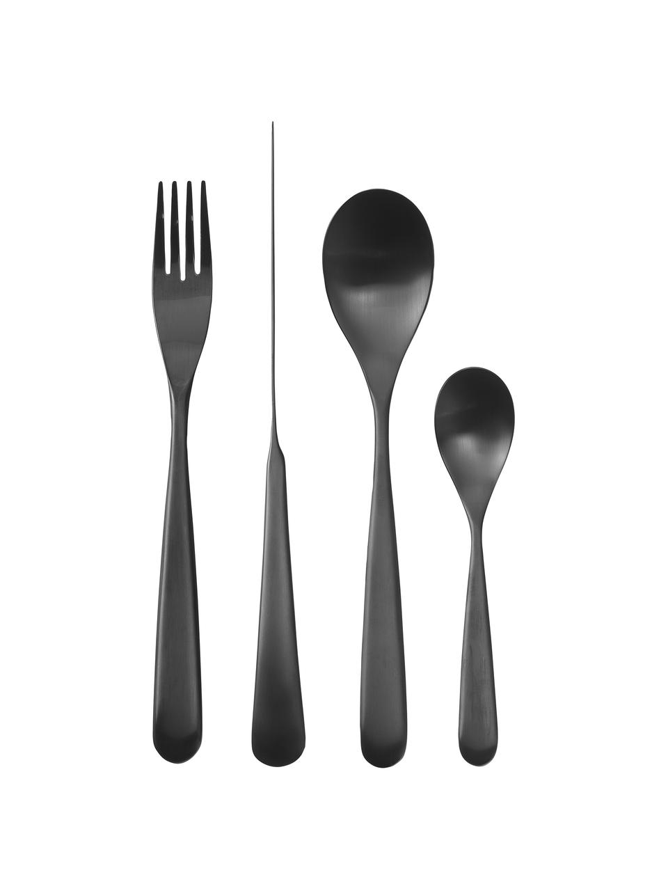 Set 16 posate in acciaio inox nero opaco spazzolato Jenna, 4 persone, Coltello: acciaio inossidabile 18/0, Nero opaco, 4 persone (16 pz)