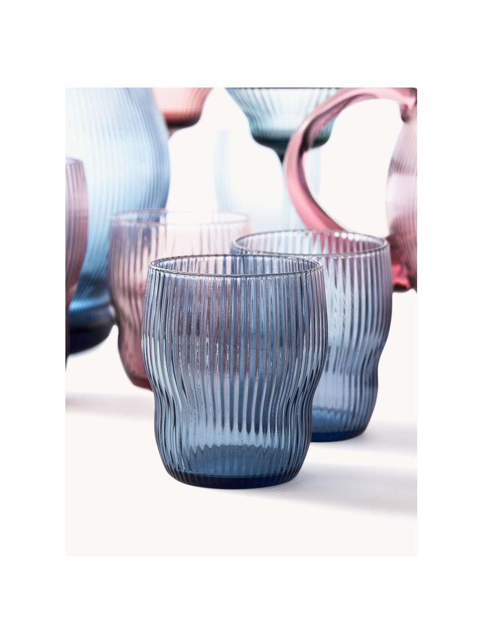 Mundgeblasene Wassergläser Pum mit Rillenstruktur, 2 Stück, Glas, mundgeblasen, Hellblau, Ø 8 x H 9 cm, 200 ml