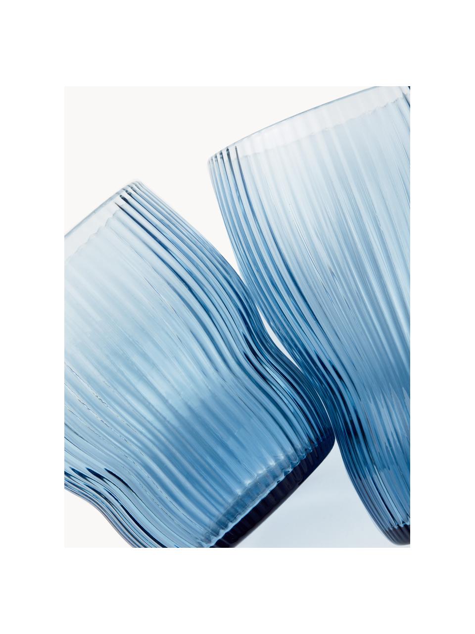 Vasos soplados artesanalmente con relieves Pum, 2 uds, Vidrio soplado artesanalmente, Azul claro, Ø 8 x Al 9 cm, 200 ml