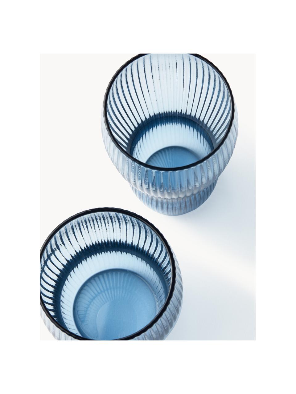Mondgeblazen waterglazen Pum met groefstructuur, 2 stuks, Glas, mondgeblazen, Lichtblauw, Ø 11 x H 16 cm