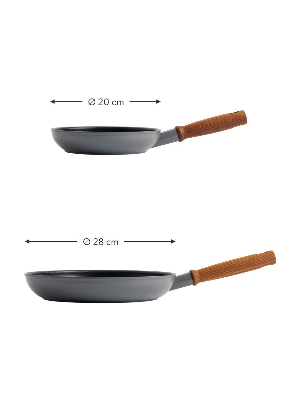 Braadpannenset Mayflower met antiaanbaklaag, 2-delig, Handvatten: hout, Donkergrijs, Ø 20cm, Ø 28cm