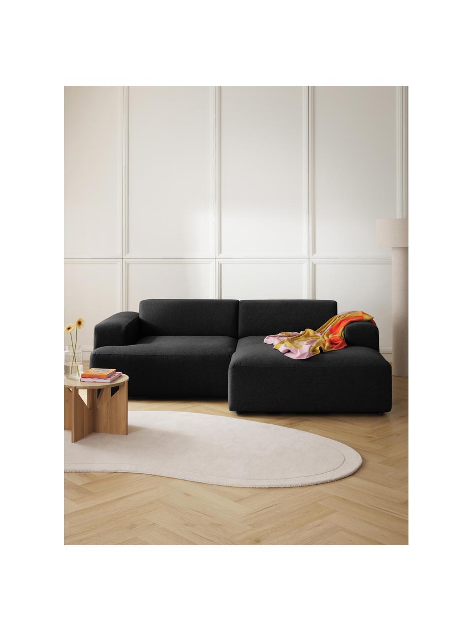 Ecksofa Melva (3-Sitzer), Bezug: 100% Polyester Der hochwe, Gestell: Massives Kiefernholz, Spa, Webstoff Schwarz, B 239 x T 143 cm, Eckteil links