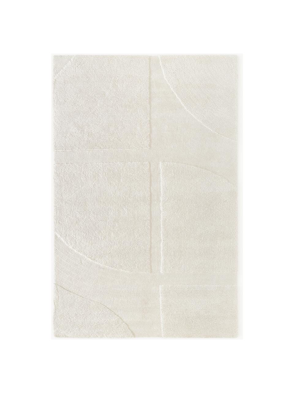 Flauschiger Hochflor-Teppich Jade mit erhabener Hoch-Tief-Struktur, Flor: 100 % recycelter Polyeste, Cremeweiß, B 120 x L 180 cm (Größe S)