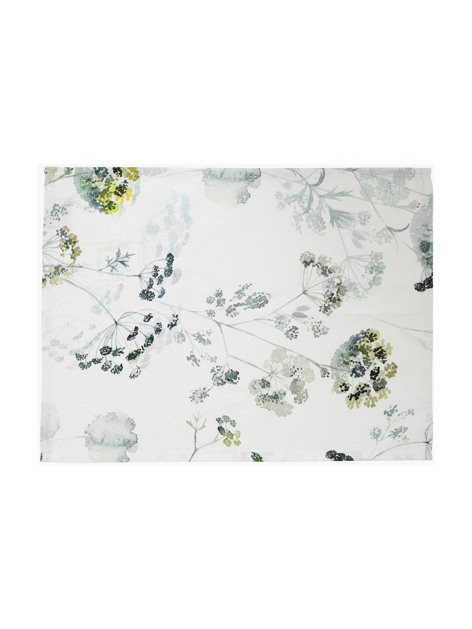 Placemats Herbier met aquarel print, 2 stuks, Katoen, Wit, groentinten, B 38 x L 50 cm