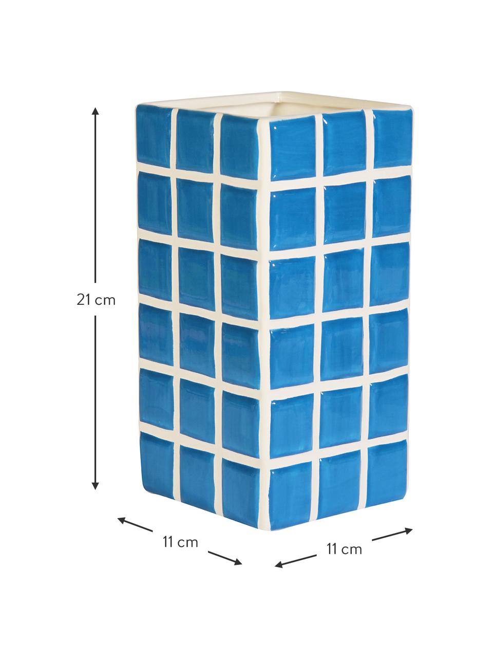 Vaas Tile van dolomietsteen met tegellook in lichtblauw, Dolomietensteen, Lichtblauw, wit, B 11 x H 21 cm