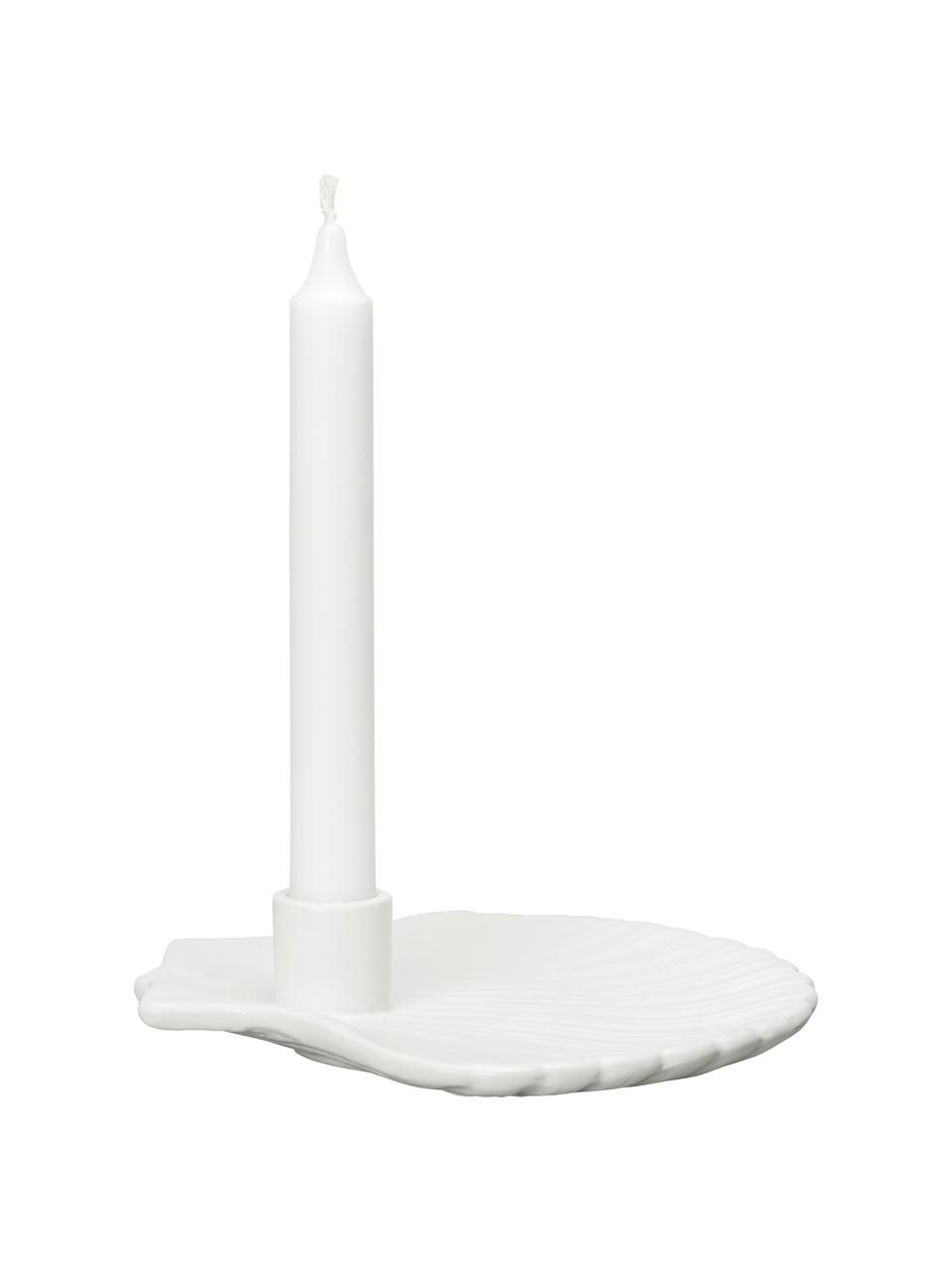 Bougeoir blanc Shell, Grès cérame, Blanc, larg. 21 x haut. 4 cm