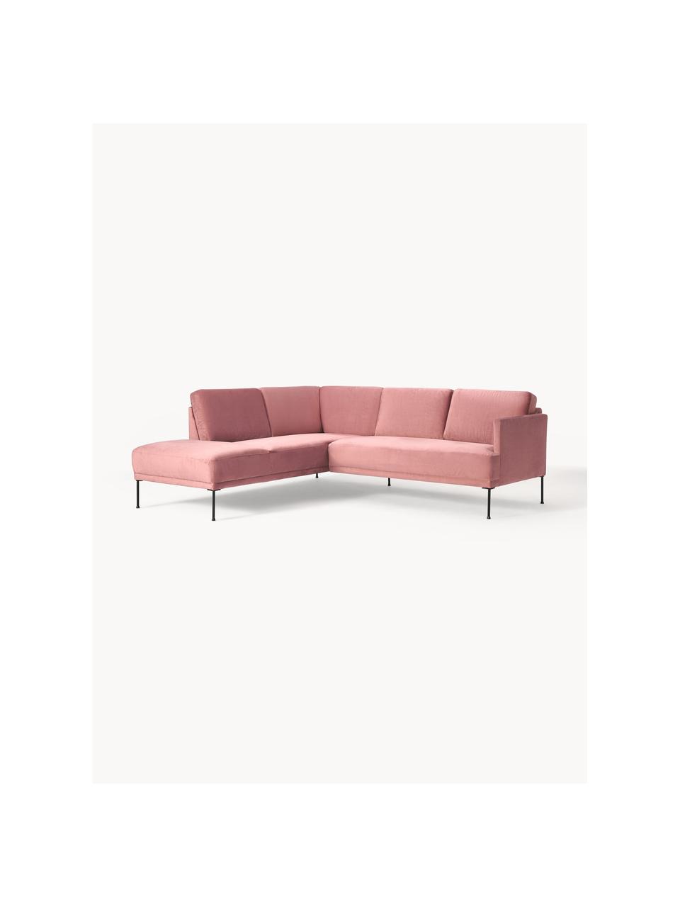 Sofá rinconera de terciopelo Fluente, Tapizado: terciopelo (poliéster de , Estructura: madera de pino maciza, Patas: metal con pintura en polv, Terciopelo rosa palo, An 221 x F 200 cm, chaise longue derecha