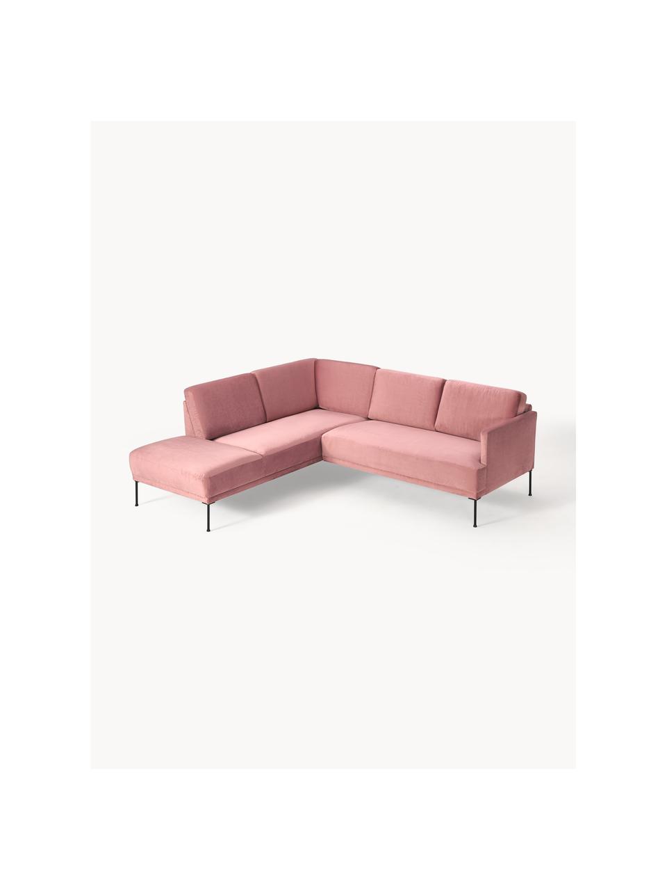 Divano angolare in velluto Fluente, Rivestimento: velluto (copertura in pol, Struttura: legno di pino massiccio, Piedini: metallo verniciato a polv, Velluto rosa antico, Larg. 221 x Prof. 200 cm, chaise longue a destra