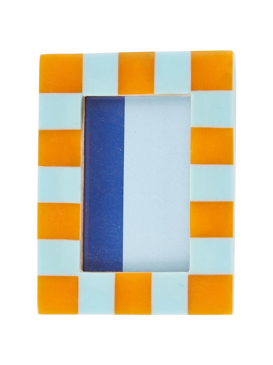 Bilderrahmen Check, Polyresin, Mitteldichte Holzfaserplatte (MDF), Blau, Orange, B 8 x H 11 cm