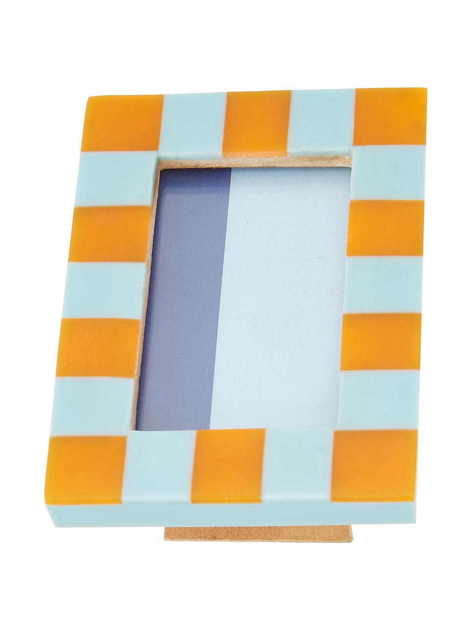 Marco Check, Poliresina, tablero de fibras de densidad media (MDF), Naranja, blanco, azul, An 8 x Al 11 cm