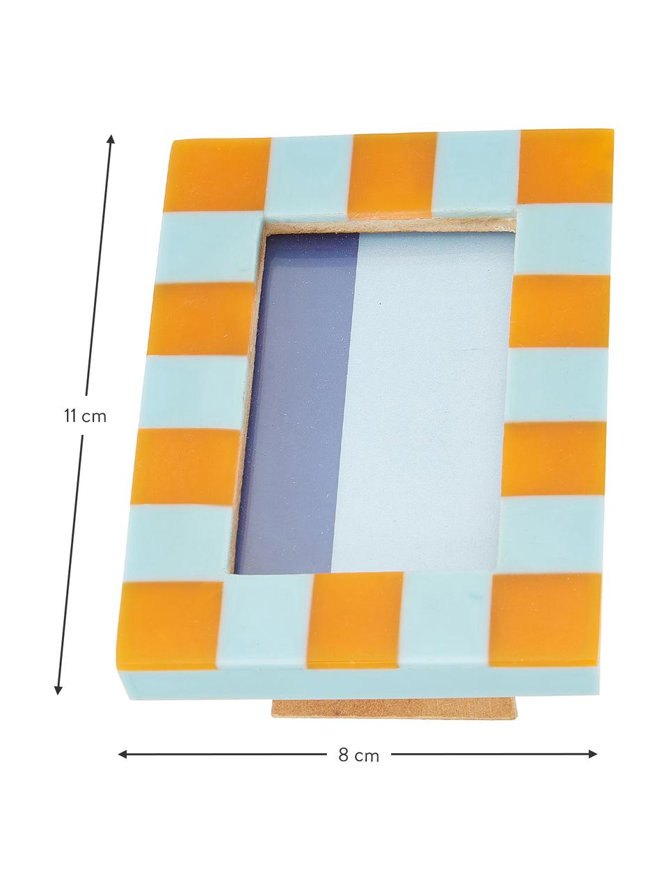 Fotorámeček Check, Polyresin, MDF deska (dřevovláknitá deska střední hustoty), Oranžová, bílá, modrá, Š 8 cm, V 11 cm