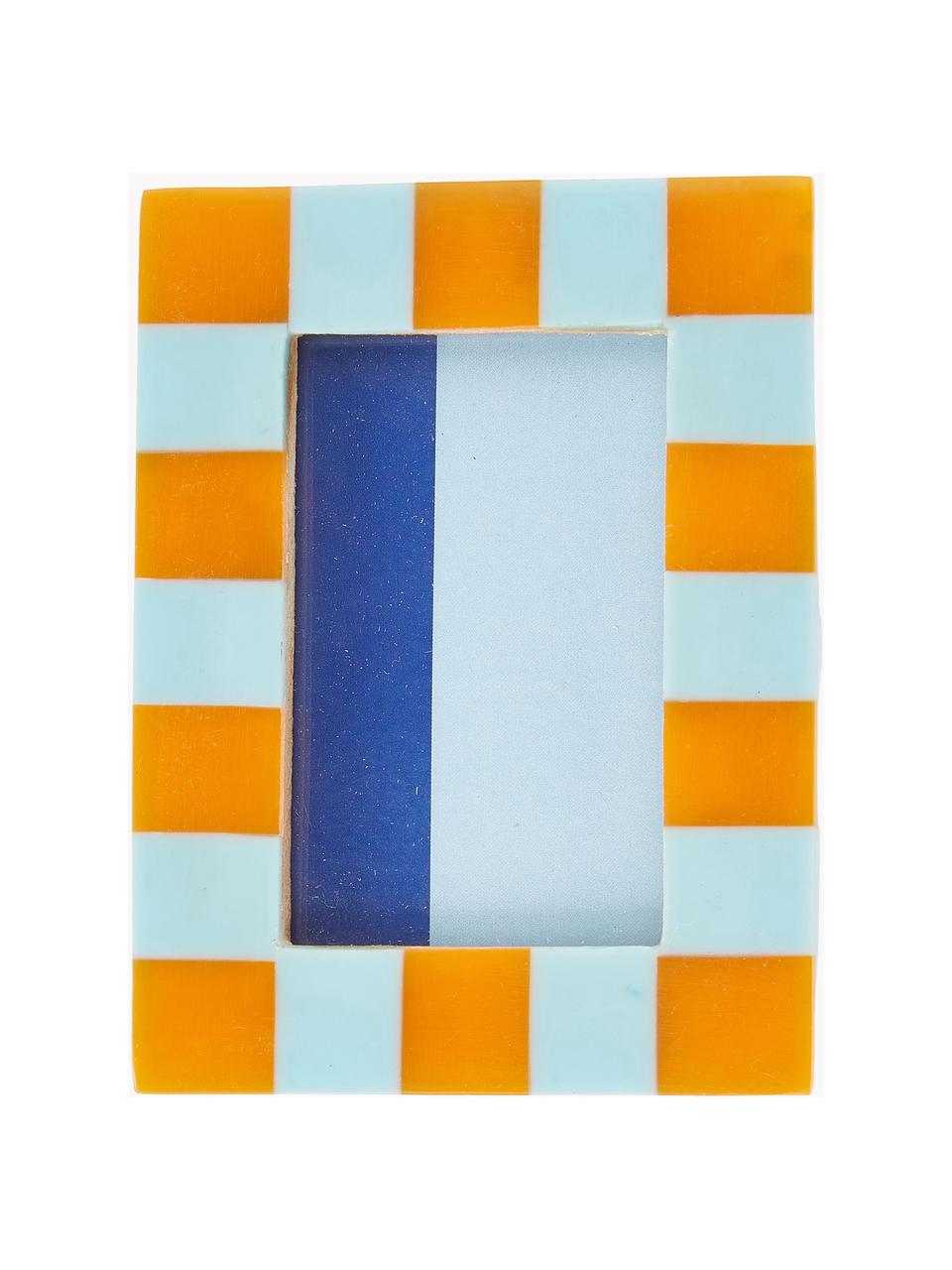 Cadre Check, Polyrésine, MDF (panneau en fibres de bois à densité moyenne), Orange, blanc, bleu, larg. 8 x haut. 11 cm