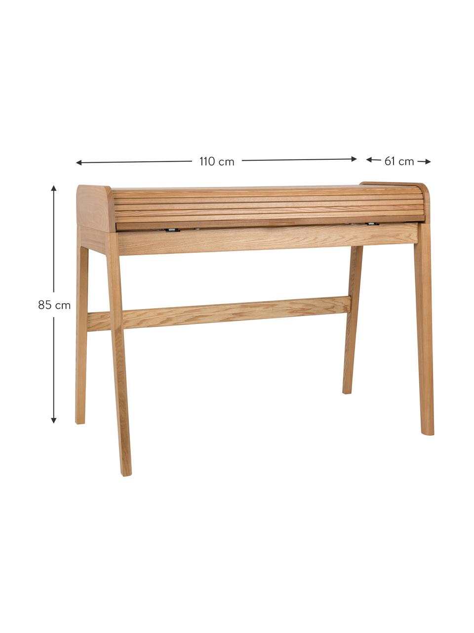 Holz-Schreibtisch Barbier mit rollbarer Abdeckung und geriffelter Front, Tischplatte: Mitteldichte Holzfaserpla, Eschenholz, B 110 x H 85 cm