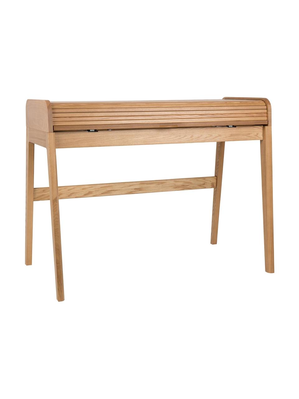 Holz-Schreibtisch Barbier mit rollbarer Abdeckung und geriffelter Front, Tischplatte: Mitteldichte Holzfaserpla, Eschenholz, B 110 x H 85 cm