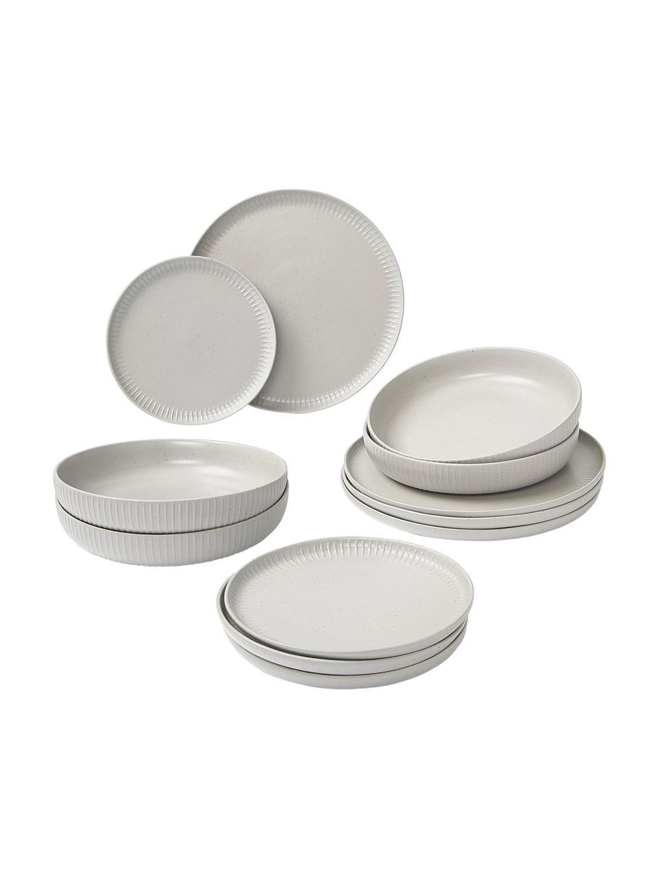 Vajilla con relieves Rhea, 4 comensales (12 pzas.), Gres, Gris claro, 4 comensales (12 pzas.)