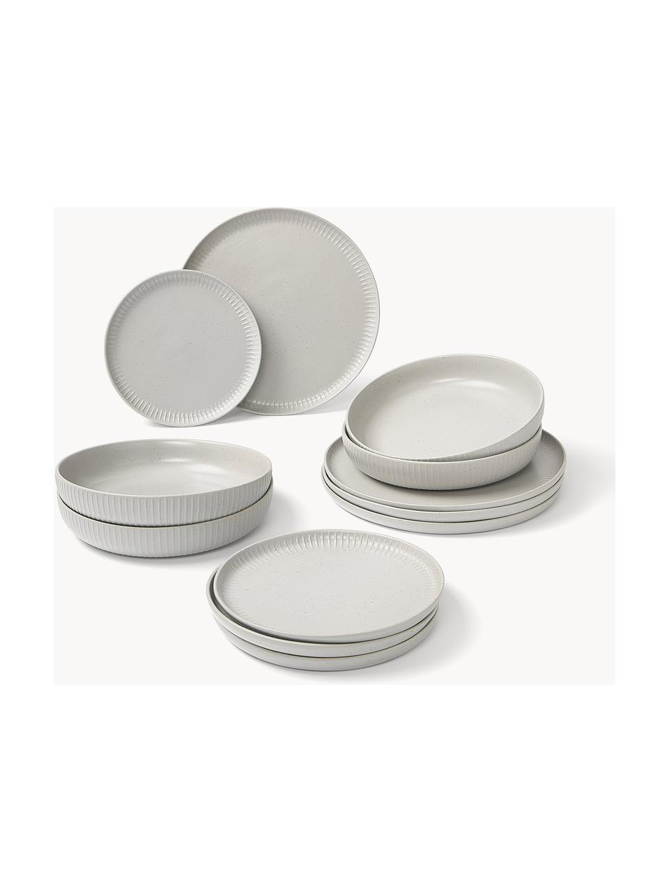 Set stoviglie maculato con rilievo Rhea, 4 persone (12 pz), Gres, Grigio chiaro, 4 persone (12 pz)