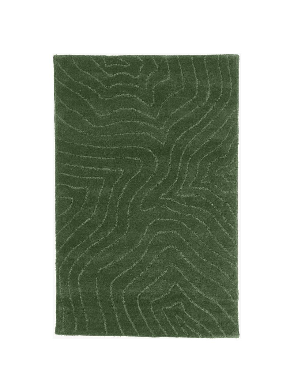 Ručně všívaný vlněný koberec Aaron, Tmavě zelená, Š 80 cm, D 150 cm (velikost XS)