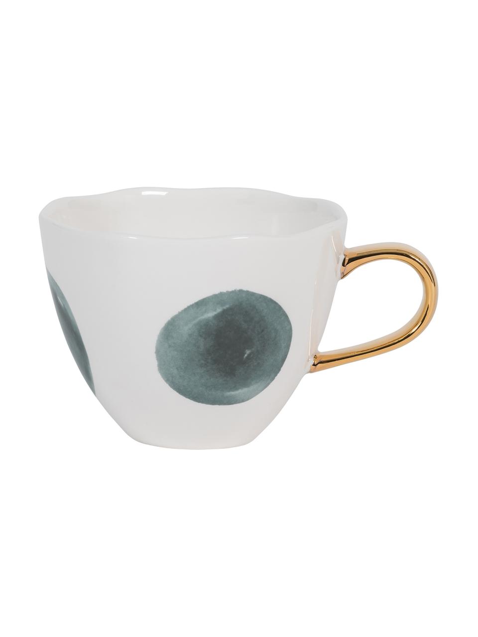 Tasse en porcelaine avec poignée dorée Good Morning, Grès cérame, Blanc, bleu, Ø 11 x haut. 8 cm, 350 ml