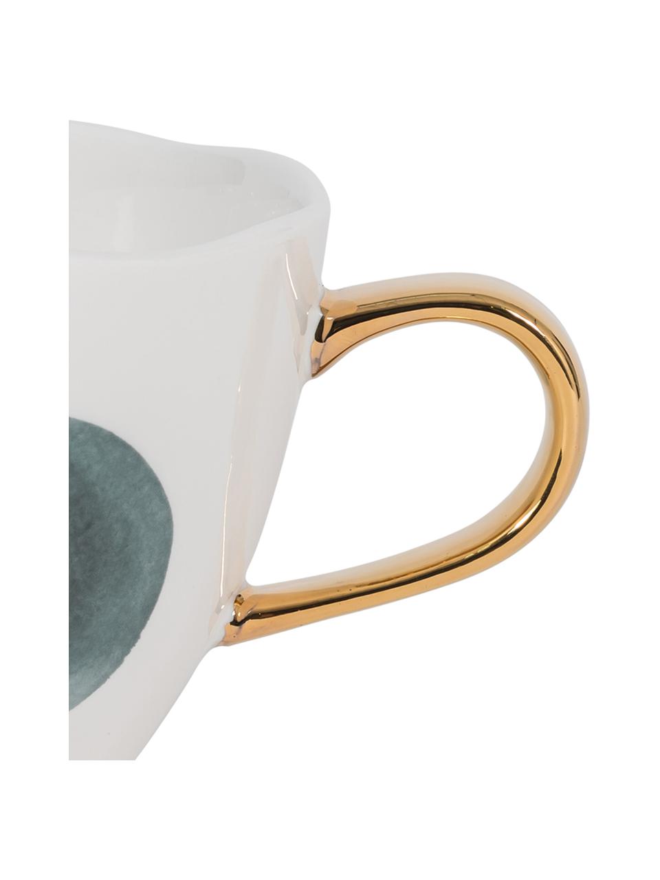 Gepunktete Tasse Good Morning mit goldenem Griff, Steingut, Weiss, Blau, Ø 11 x H 8 cm, 350 ml