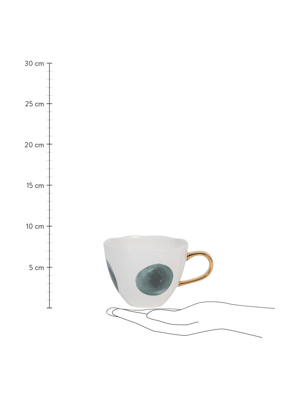 Tazza dipinta a colori vivaci con manico dorato Good Morning, Gres, Bianco, blu, Ø 11 x Alt. 8 cm, 350 ml