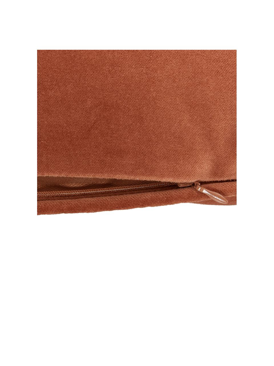 Effen fluwelen kussenhoes Dana in roodbruin, 100% katoenfluweel, Roodbruin, B 50 x L 50 cm