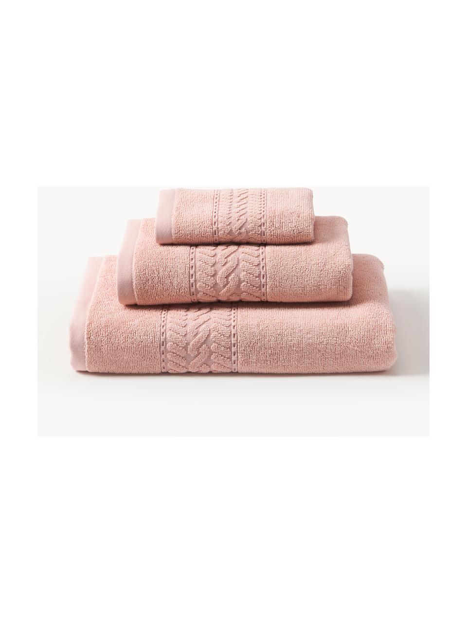 Lot de serviettes de bain Cordelia, 3 élém., Pêche, 3 éléments (1 serviette invité, 1 serviette de toilette et 1 drap de bain)