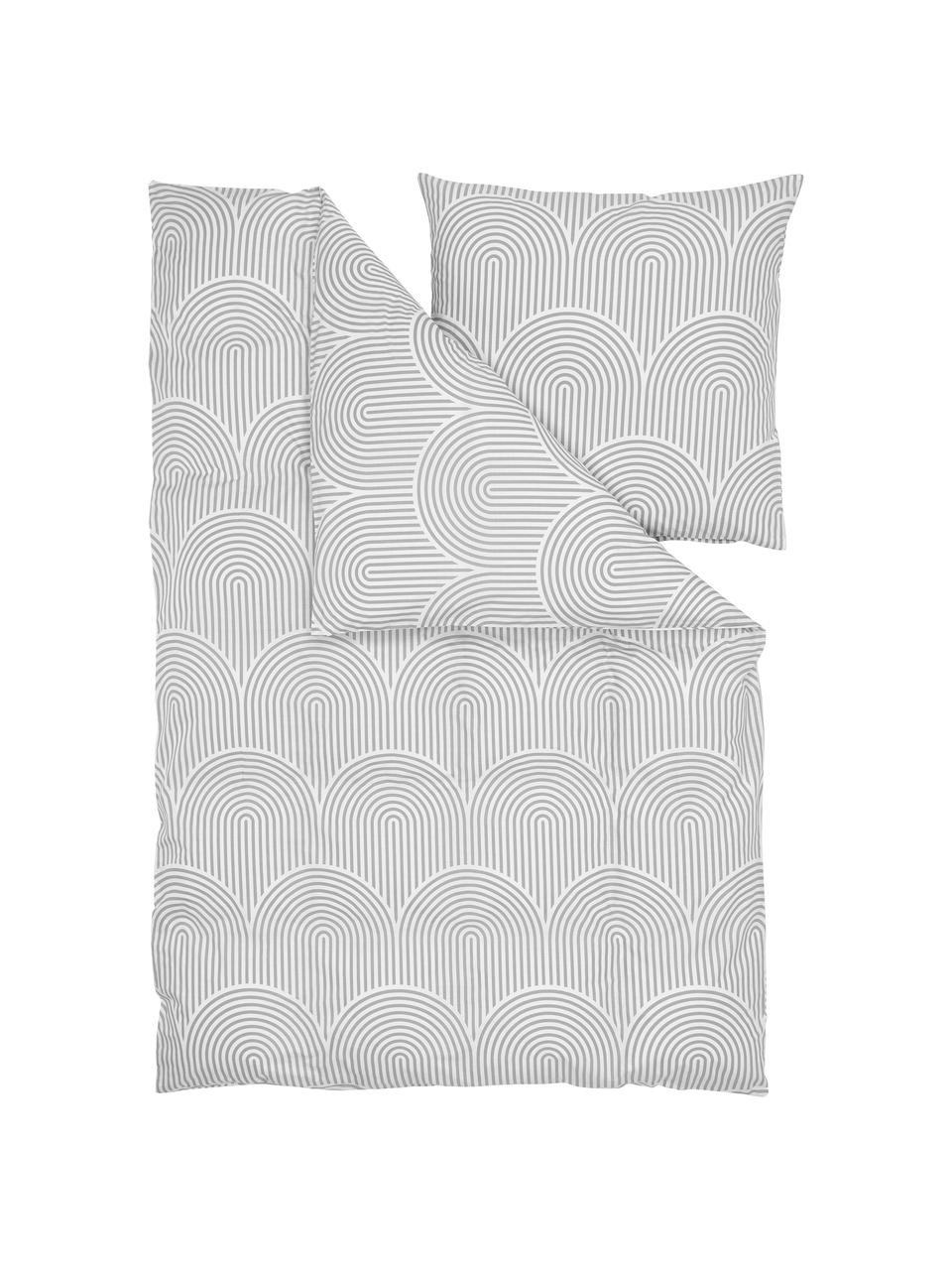 Vzorovaná bavlnená posteľná bielizeň Arcs, Sivá, biela, 200 x 200 cm + 2 vankúše 80 x 80 cm