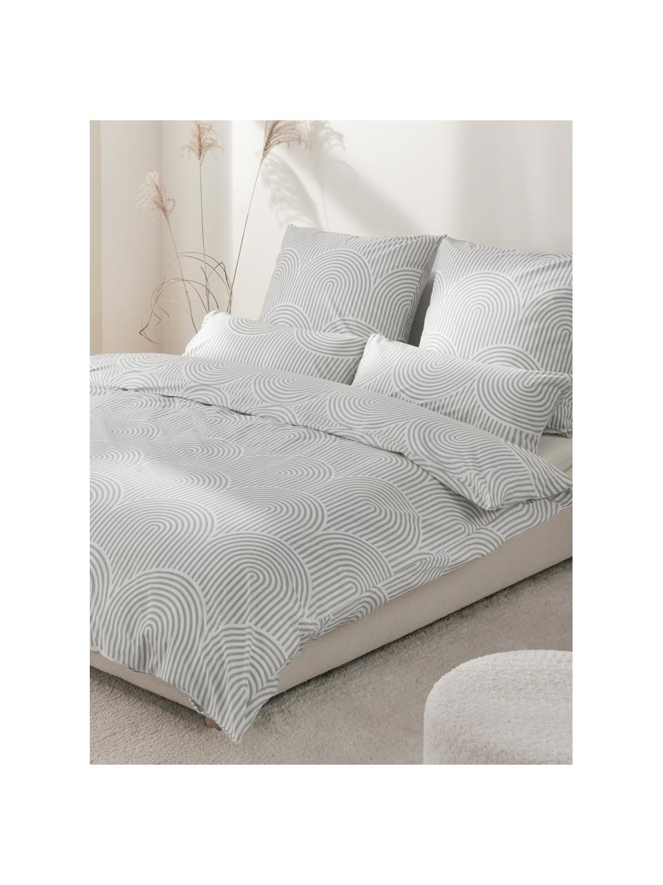 Vzorovaná bavlnená posteľná bielizeň Arcs, Sivá, biela, 200 x 200 cm + 2 vankúše 80 x 80 cm