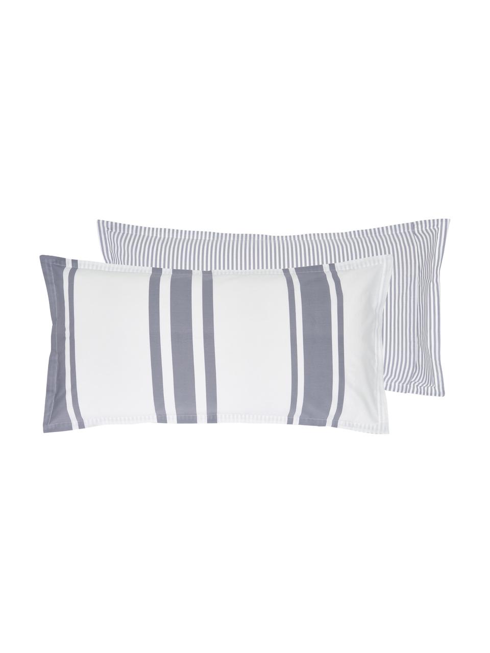 Dwustronna poszewka na poduszkę z organicznego perkalu z efektem sprania Kinsley, Niebieski, biały, S 40 x D 80 cm