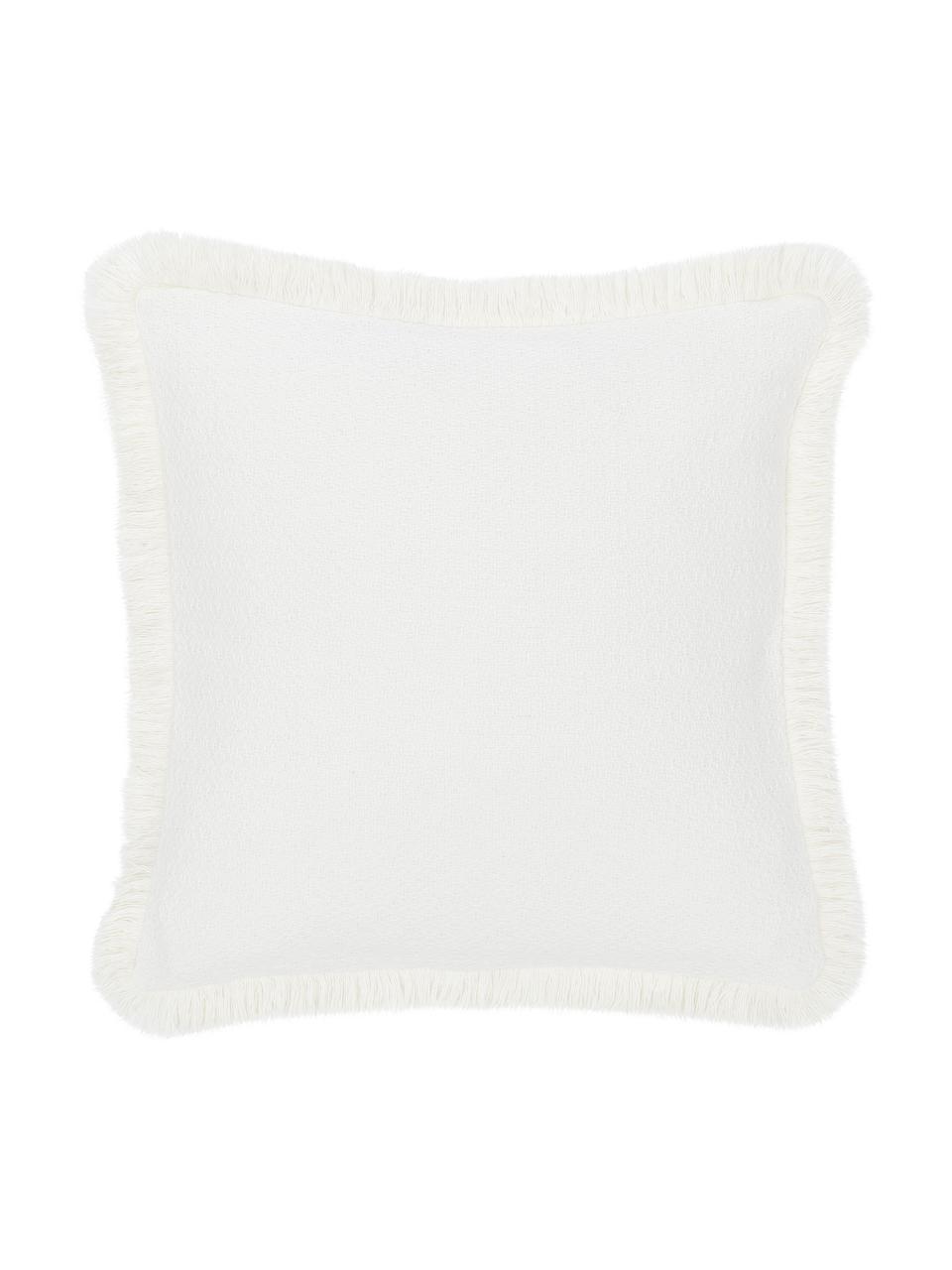 Housse de coussin à finition frangée Lorel, 100 % coton, Blanc, larg. 40 x long. 40 cm