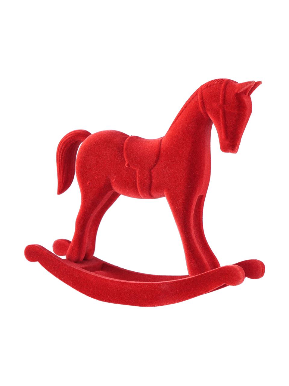 Cavallo a dondolo decorativo in velluto rosso Rosano, alt. 23 cm, Struttura: pannello di fibra a media, Rivestimento: velluto di poliestere, Rosso, Larg. 26 x Alt. 23 cm