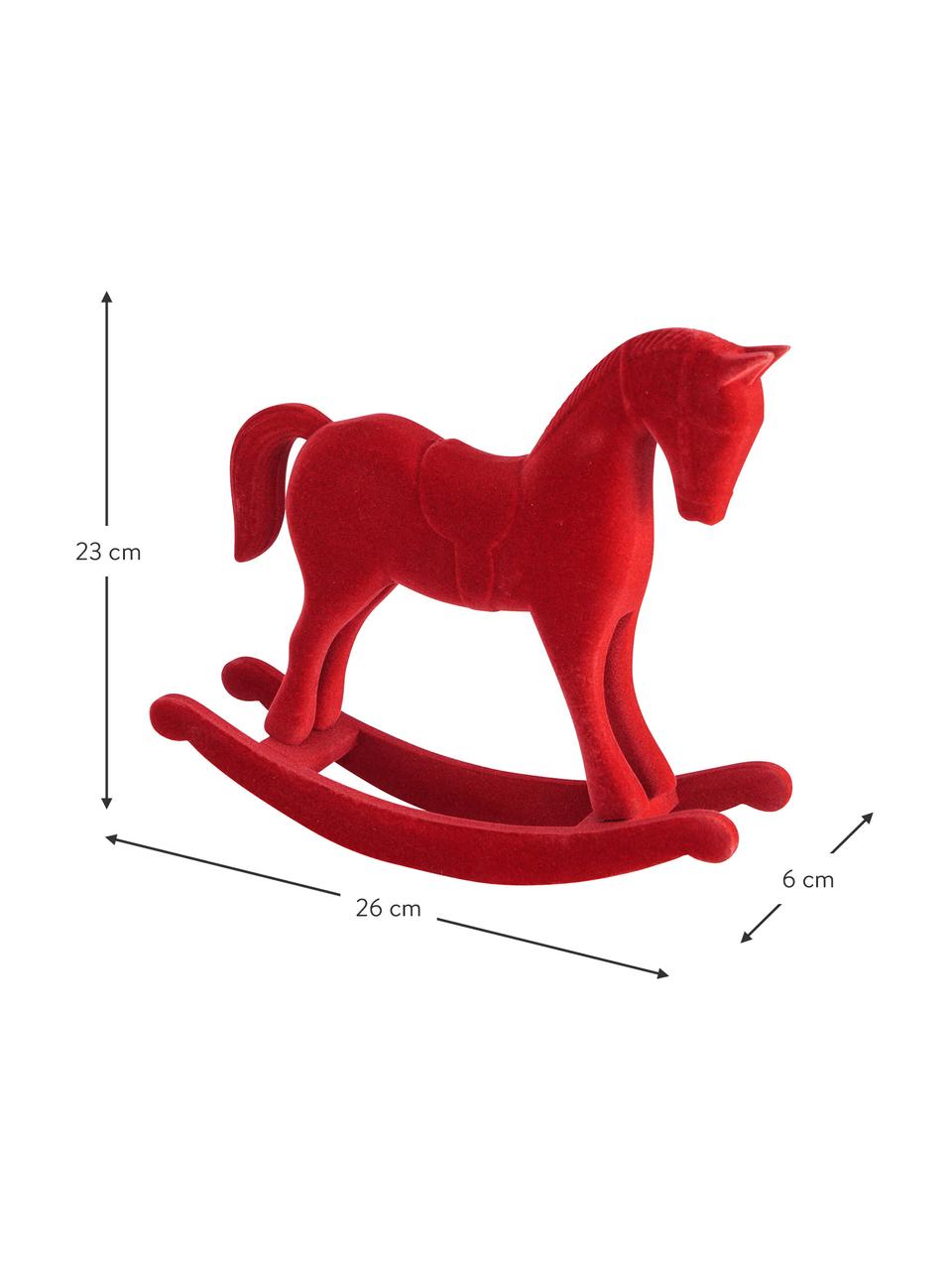 Cavallo a dondolo decorativo in velluto rosso Rosano, alt. 23 cm, Struttura: pannello di fibra a media, Rivestimento: velluto di poliestere, Rosso, Larg. 26 x Alt. 23 cm