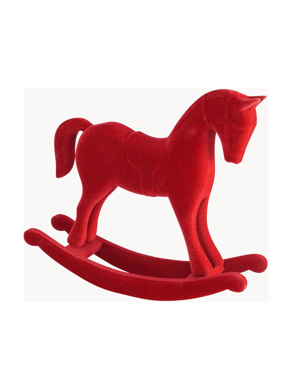 Cavallo a dondolo decorativo in velluto rosso Rosano, alt. 23 cm, Struttura: pannello di fibra a media, Rivestimento: velluto di poliestere, Rosso, Larg. 26 x Alt. 23 cm