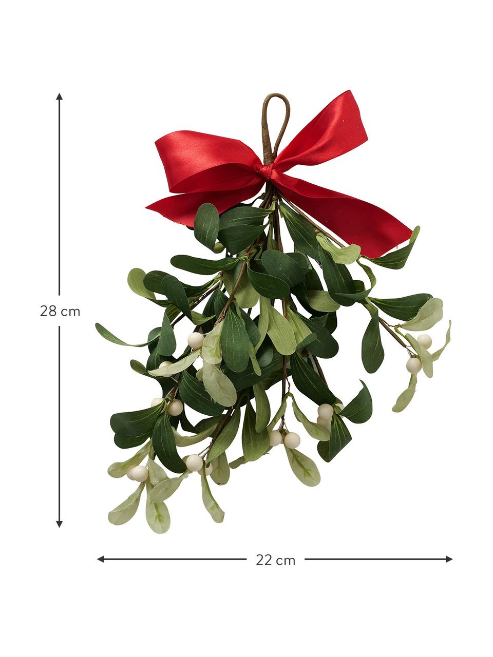 Závesná dekorácia Mistletoe, Polyetylén, Zelená, červená, biela, Š 22 x V 28 cm