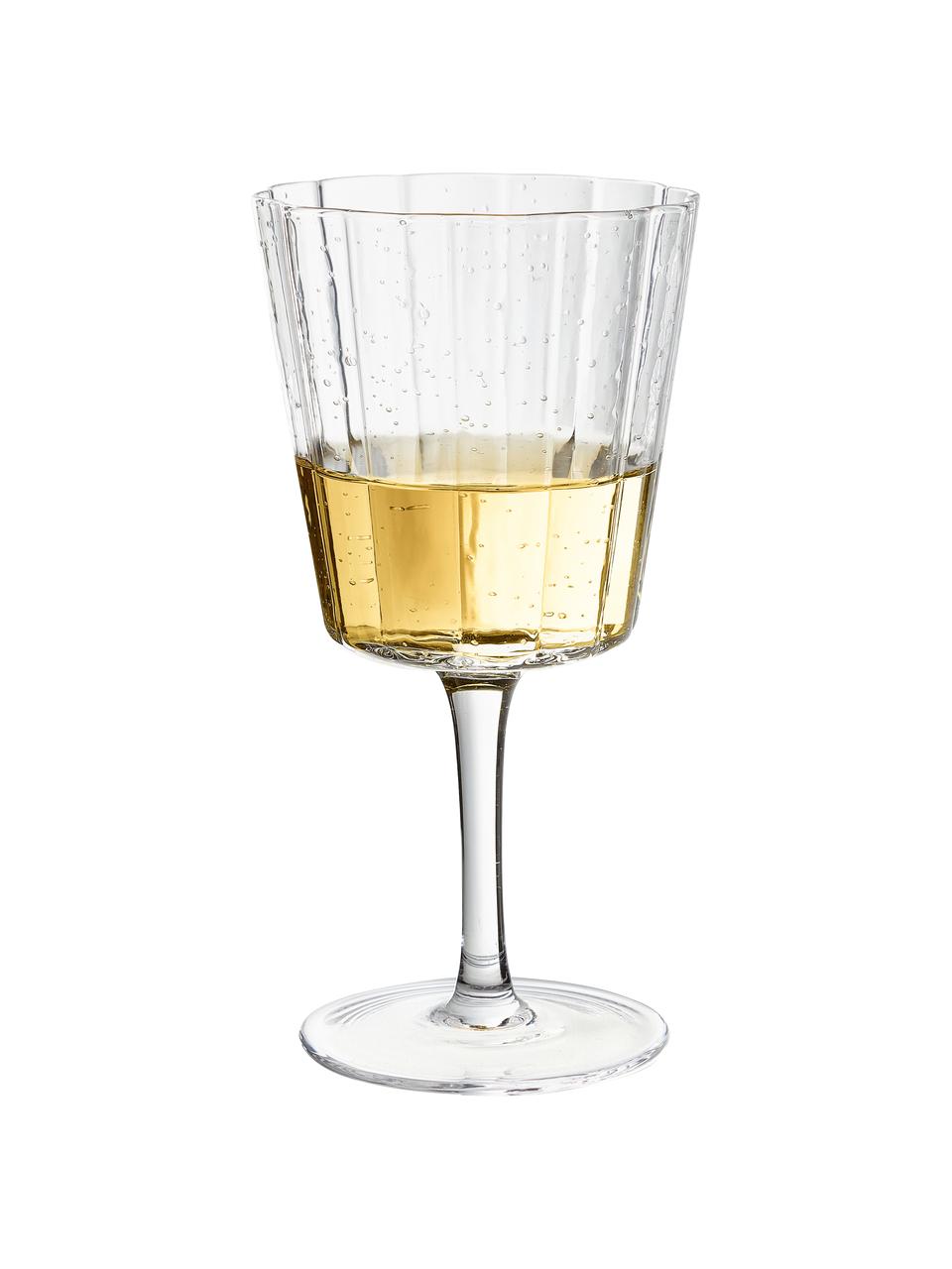 Copas de vino sopladas artesanalmente con relives Scallop Glasses, 4 uds., Vidrio soplado artesanalmente, Transparente, Ø 9 x Al 17 cm