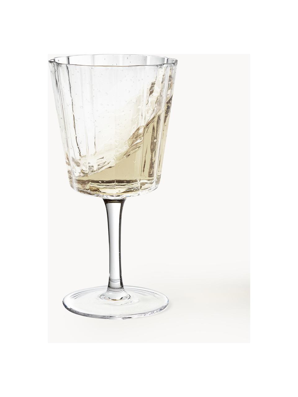 Ručně foukané sklenice na víno s drážkovanou strukturou Scallop Glasses, 4 ks, Foukané sklo, Transparentní, Ø 9 cm, V 17 cm, 250 ml