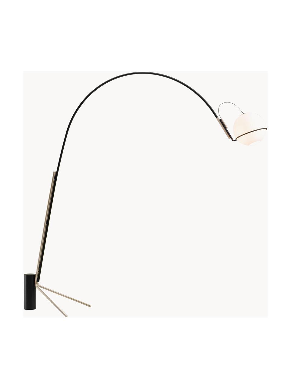 Grand lampadaire arc LED artisanal Alicanto, Noir, doré, larg. 258 x haut. 230 cm