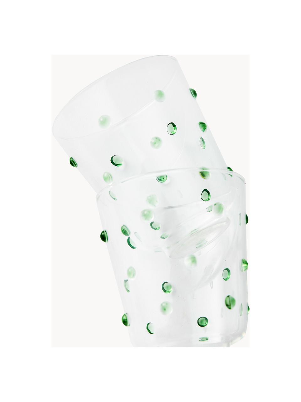 Vasos soplados de vidrio borosilicato Nob, 2 uds., Vidrio borosilicato, soplado artesanalmente, Transparente, verde, Ø 9 x Al 10 cm, 300 ml