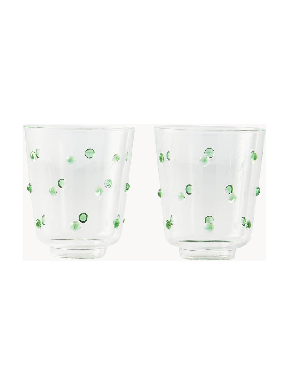 Ručně foukané sklenice na vodu z borosilikátového skla Nob, 2 ks, Borosilikátové sklo, ručně foukané, Transparentní, zelená, Ø 9 cm, V 10 cm, 300 ml