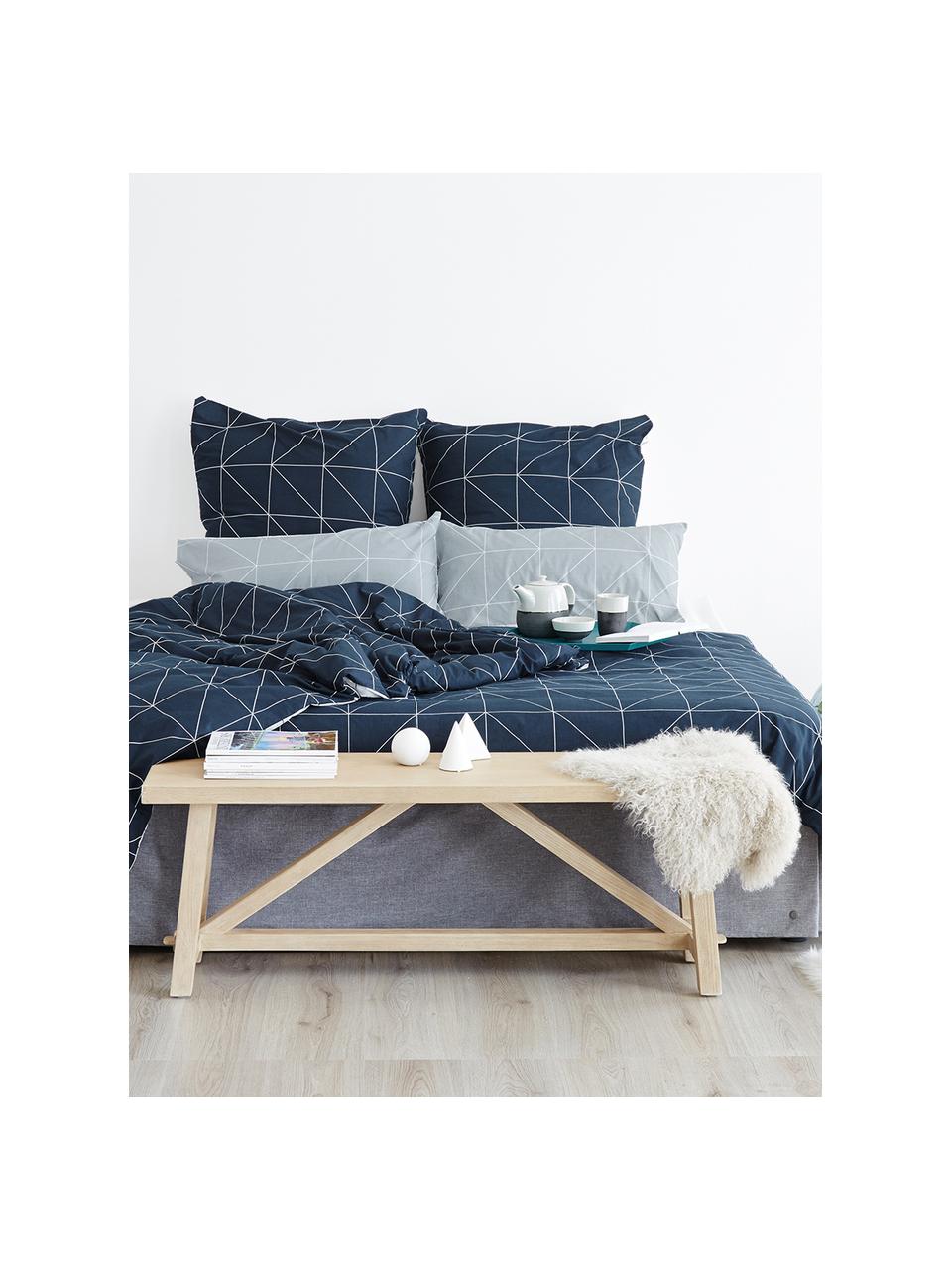 Biancheria da letto reversibile in cotone ranforce Marla, Blu navy & bianco, fantasia, 255 x 200 cm, 3 pz